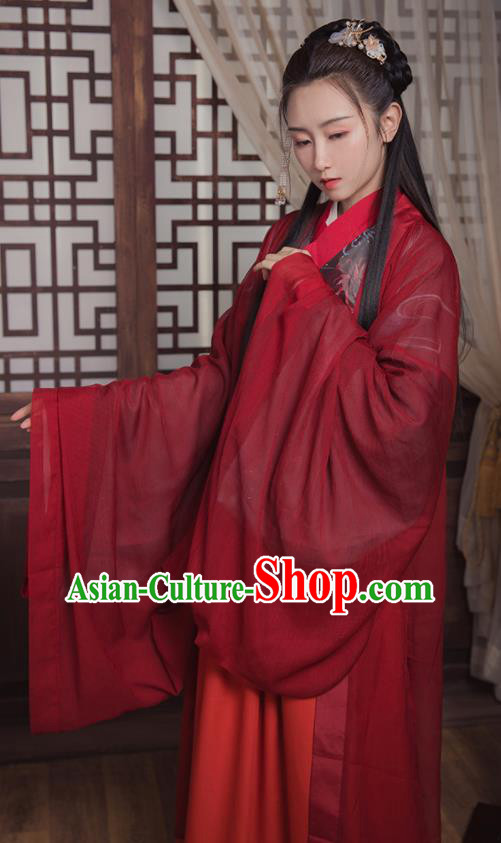 Ancient Chinese Jin Dynasty Wedding Replica Costume Traditional Court Princess Red Hanfu Dress for Women