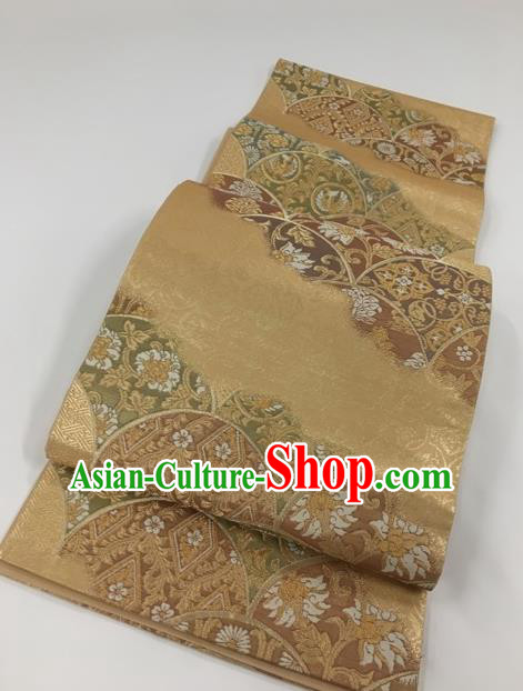 Japanese Kimono Classical Lucky Pattern Design Golden Brocade Belt Asian Japan Traditional National Yukata Waistband for Women