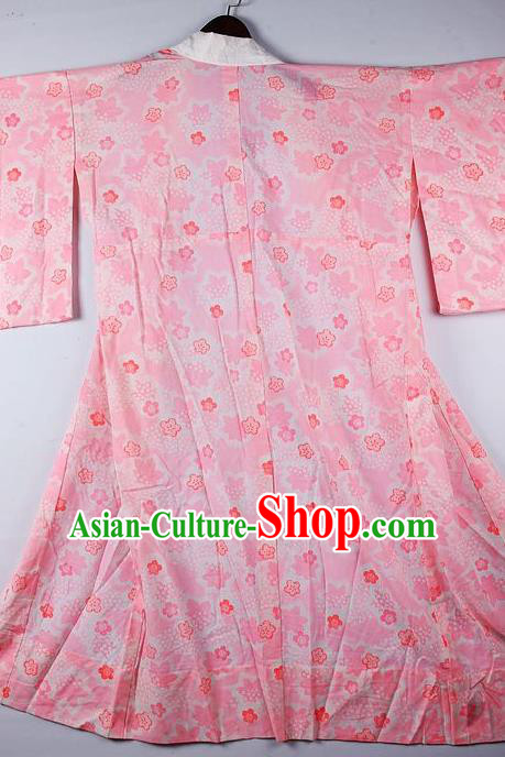 Japanese Traditional Ceremony Costume Printing Sakura Pink Furisode Kimono Asian Japan National Yukata Dress for Women