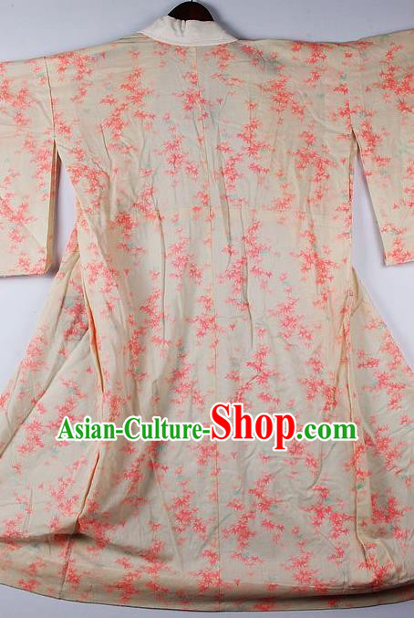 Japanese Traditional Ceremony Costume Printing Sakura Yellow Furisode Kimono Asian Japan National Yukata Dress for Women