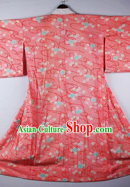 Japanese Traditional Ceremony Costume Printing Sakura Watermelon Red Furisode Kimono Asian Japan National Yukata Dress for Women