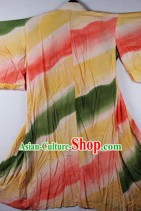 Japanese Traditional Ceremony Costume Printing Yellow Furisode Kimono Asian Japan National Yukata Dress for Women