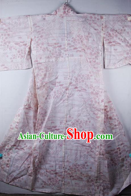 Japanese Traditional Ceremony Costume Printing Sakura Lilac Furisode Kimono Asian Japan National Yukata Dress for Women