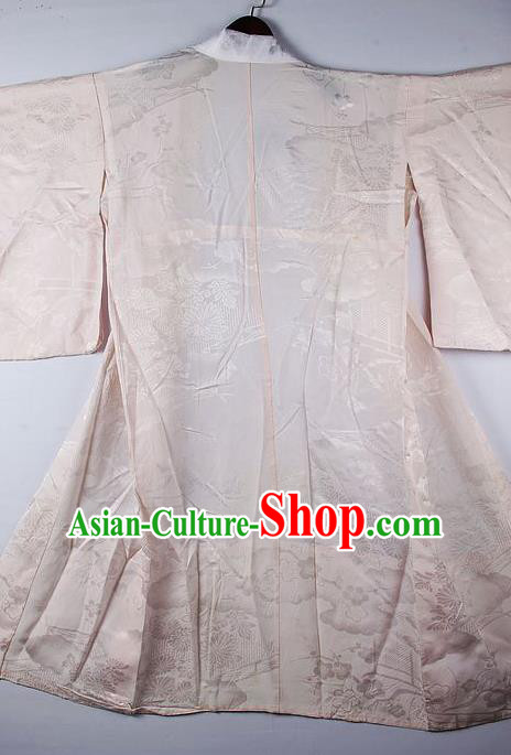 Japanese Traditional Ceremony Costume Printing Sakura Light Pink Furisode Kimono Asian Japan National Yukata Dress for Women