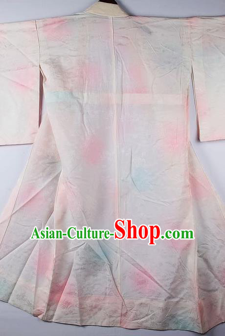 Japanese Traditional Ceremony Costume Printing White Furisode Kimono Asian Japan National Yukata Dress for Women