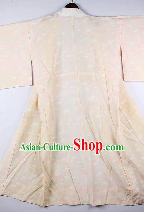 Japanese Traditional Ceremony Costume Printing Beige Furisode Kimono Asian Japan National Yukata Dress for Women