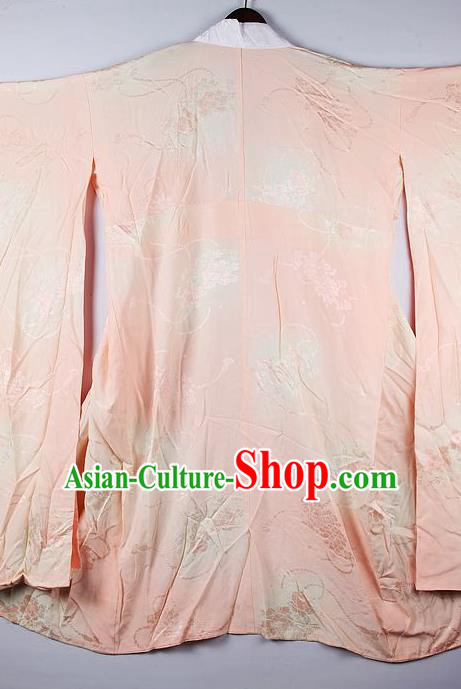 Japanese Traditional Ceremony Costume Printing Orchid Pink Furisode Kimono Asian Japan National Yukata Dress for Women