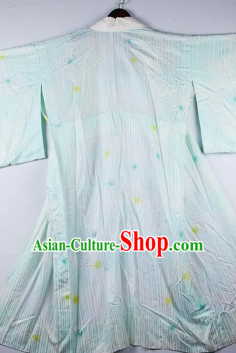 Japanese Traditional Ceremony Costume Printing Light Blue Furisode Kimono Asian Japan National Yukata Dress for Women