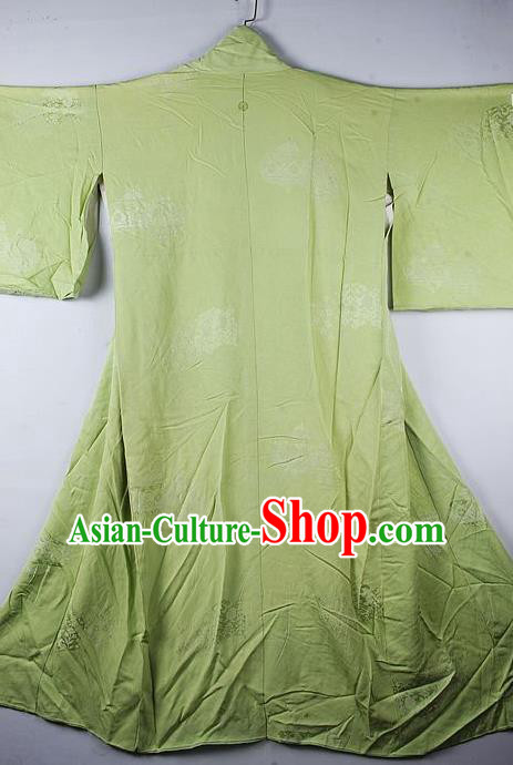 Japanese Traditional Ceremony Costume Printing Orchid Green Furisode Kimono Asian Japan National Yukata Dress for Women