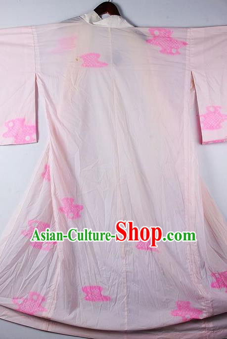 Japanese Traditional Ceremony Costume Printing Light Pink Furisode Kimono Asian Japan National Yukata Dress for Women
