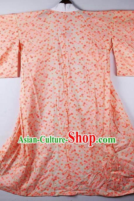 Japanese Traditional Ceremony Costume Printing Sakura Orange Furisode Kimono Asian Japan National Yukata Dress for Women