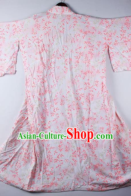 Japanese Traditional Ceremony Costume Printing Bamboo Leaf Furisode Kimono Asian Japan National Yukata Dress for Women