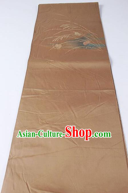 Japanese Kimono Classical Reed Pattern Design Bronze Brocade Belt Asian Japan Traditional National Yukata Waistband for Women