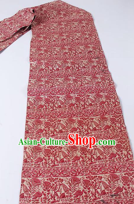 Japanese Ceremony Kimono Classical Red Flowers Pattern Design Brocade Belt Asian Japan Traditional Yukata Waistband for Women