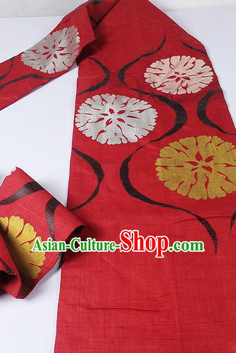 Japanese Ceremony Kimono Classical Round Pattern Design Red Brocade Belt Asian Japan Traditional Yukata Waistband for Women