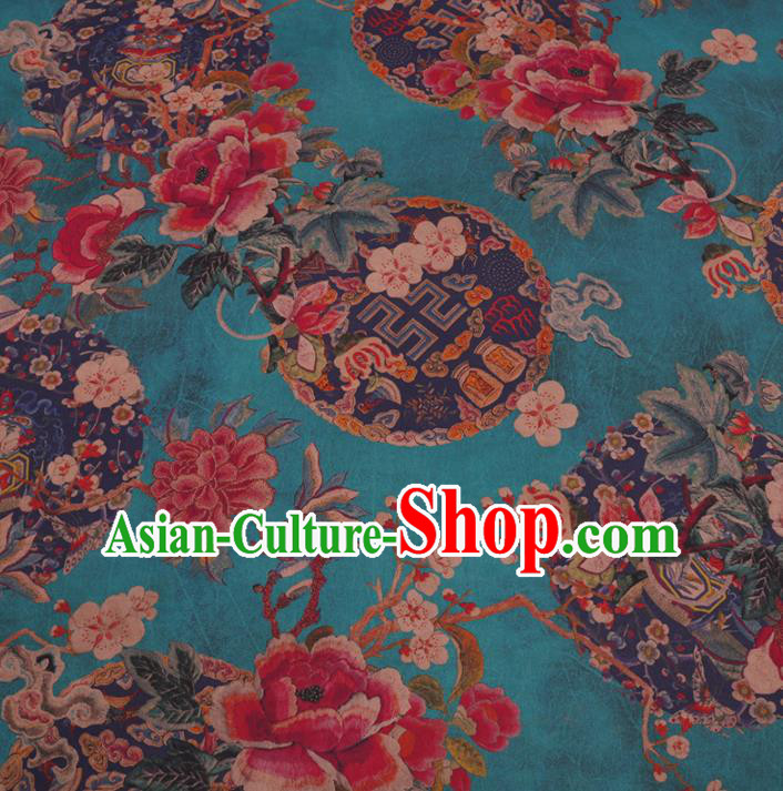 Traditional Chinese Green Gambiered Guangdong Gauze Silk Fabric Classical Plum Blossom Pattern Design Brocade Fabric Asian Satin Material