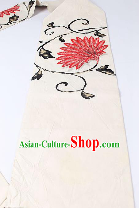 Japanese Kimono Classical Red Chrysanthemum Pattern Design Brocade Belt Asian Japan Traditional National Yukata Waistband for Women