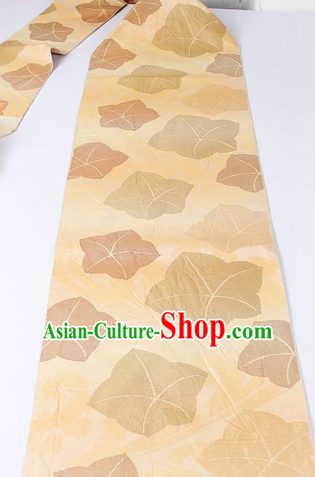 Japanese National Kimono Classical Leaf Pattern Design Yellow Belt Asian Japan Traditional Yukata Waistband for Women