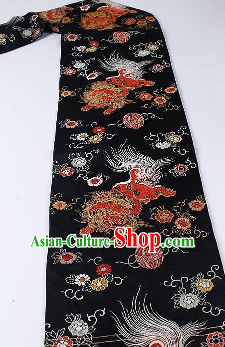 Japanese National Kimono Classical Lion Pattern Design Black Belt Asian Japan Traditional Yukata Waistband for Women