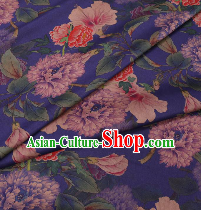 Traditional Chinese Purple Gambiered Guangdong Gauze Classical Peony Butterfly Pattern Design Silk Fabric