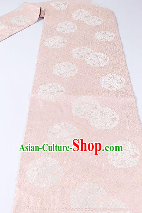 Japanese National Kimono Classical Chrysanthemum Pattern Design Pink Brocade Belt Asian Japan Traditional Yukata Waistband for Women