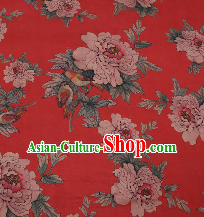 Traditional Chinese Classical Peony Pattern Design Red Gambiered Guangdong Gauze Asian Brocade Silk Fabric