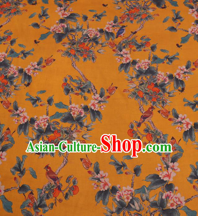 Traditional Chinese Classical Pear Flowers Pattern Design Yellow Gambiered Guangdong Gauze Asian Brocade Silk Fabric