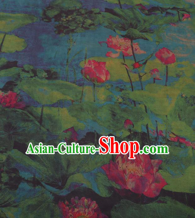 Traditional Chinese Classical Lotus Pattern Design Green Gambiered Guangdong Gauze Asian Brocade Silk Fabric