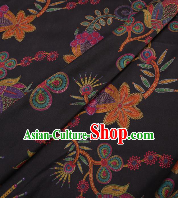 Traditional Chinese Classical Pattern Design Black Gambiered Guangdong Gauze Asian Brocade Silk Fabric