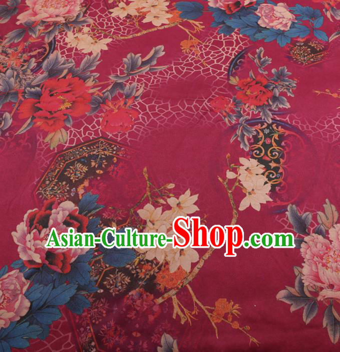 Traditional Chinese Classical Peony Pattern Design Rosy Gambiered Guangdong Gauze Asian Brocade Silk Fabric