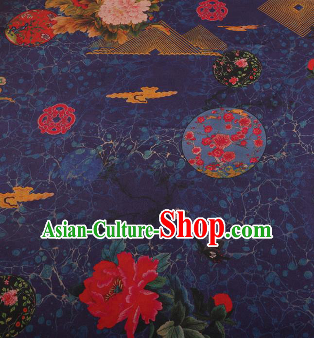 Traditional Chinese Classical Peony Pattern Design Deep Purple Gambiered Guangdong Gauze Asian Brocade Silk Fabric