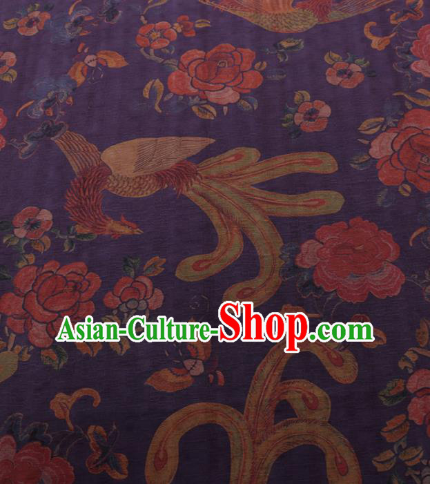 Traditional Chinese Classical Phoenix Peony Pattern Design Purple Gambiered Guangdong Gauze Asian Brocade Silk Fabric