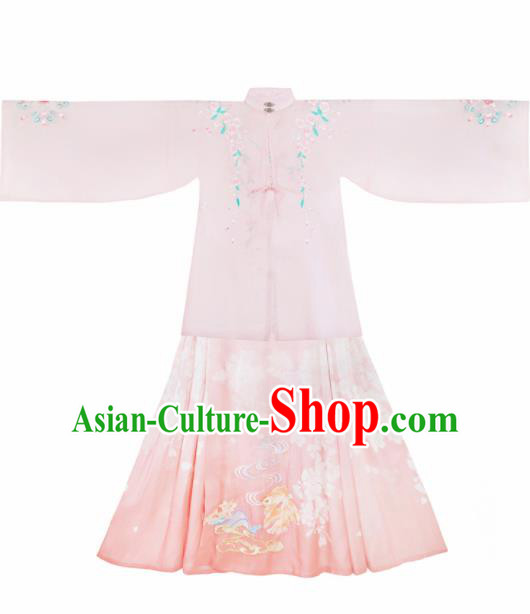 Ancient Chinese Nobility Lady Pink Hanfu Dress Traditional Ming Dynasty Embroidered Replica Costume for Women