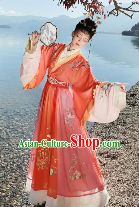 Ancient Chinese Palace Lady Hanfu Dress Traditional Jin Dynasty Court Embroidered Replica Costume for Women