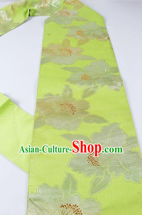 Japanese Ceremony Kimono Classical Peony Pattern Light Green Belt Asian Japan Traditional Yukata Waistband for Women