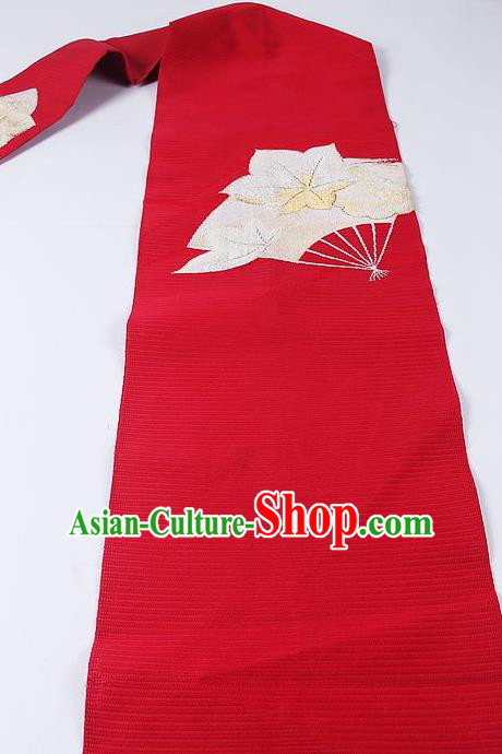 Japanese Ceremony Kimono Classical Maple Leaf Fan Pattern Wine Red Belt Asian Japan Traditional Yukata Waistband for Women