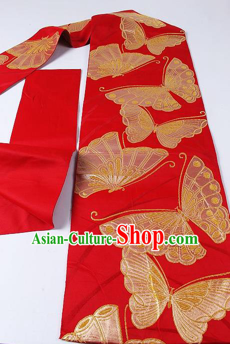 Japanese Ceremony Kimono Classical Butterfly Pattern Red Belt Asian Japan Traditional Yukata Waistband for Women