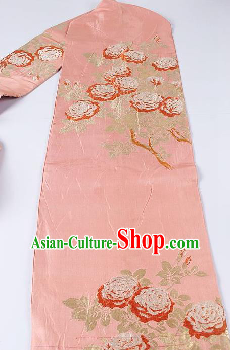 Japanese Ceremony Kimono Classical Camellia Pattern Pink Belt Asian Japan Traditional Yukata Waistband for Women