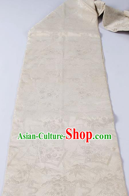 Japanese Kimono Accessories Classical Bamboo Leaf Pattern White Belt Asian Japan Traditional Ceremony Yukata Waistband for Women