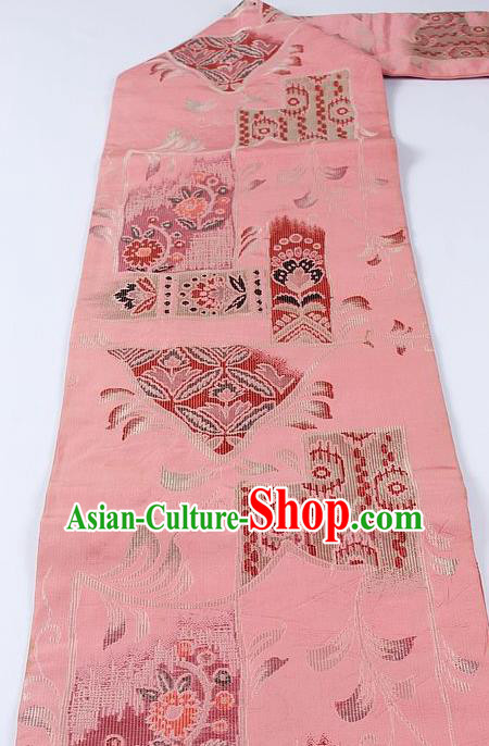 Japanese Traditional Yukata Accessories Classical Pattern Pink Brocade Belt Asian Japan Kimono Waistband for Women