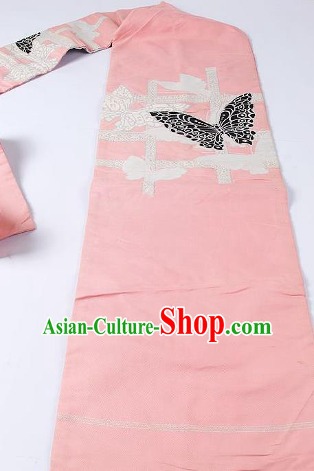 Japanese Ceremony Classical Butterfly Pattern Pink Kimono Belt Asian Japan Traditional Yukata Waistband for Women