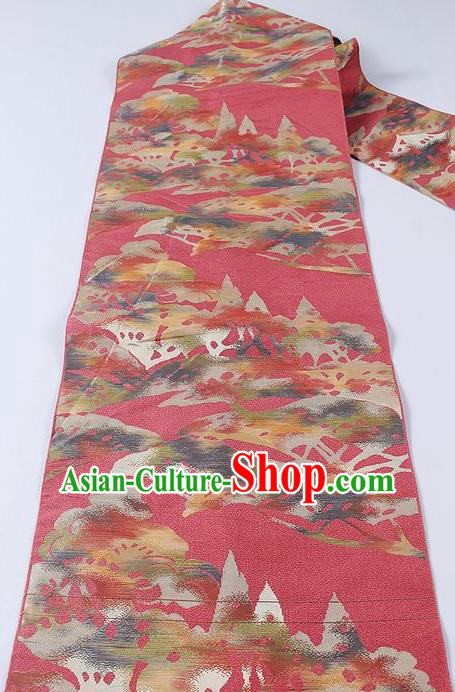 Japanese Traditional Yukata Accessories Classical Pattern Rosy Brocade Belt Asian Japan Kimono Waistband for Women