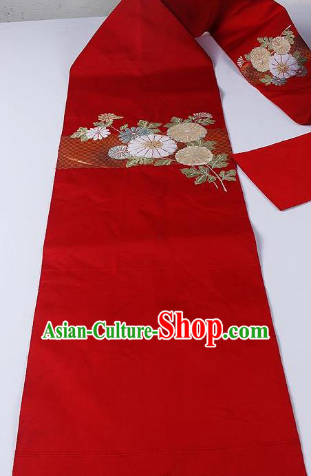 Japanese Kimono Accessories Classical Daisy Pattern Red Belt Asian Japan Traditional Ceremony Yukata Waistband for Women