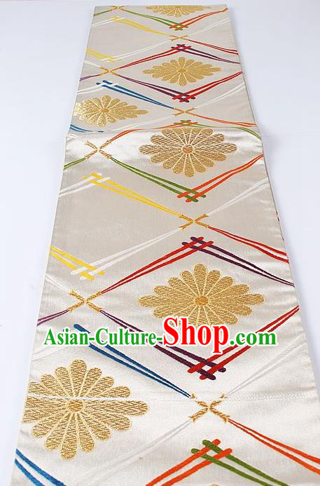 Japanese Kimono Accessories Classical Daisy Pattern White Belt Asian Japan Traditional Ceremony Yukata Waistband for Women