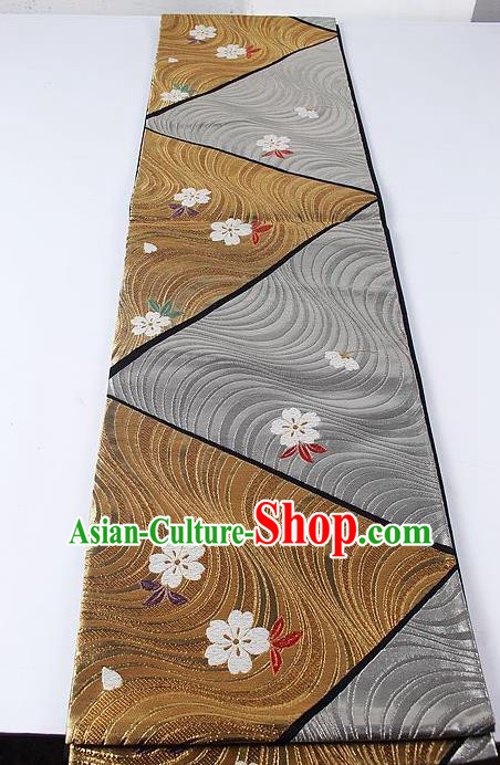 Japanese Kimono Accessories Classical Sakura Pattern Bronze Belt Asian Japan Traditional Ceremony Yukata Waistband for Women