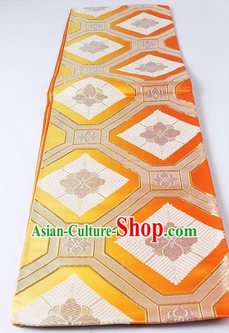 Japanese Kimono Accessories Classical Square Pattern Orange Belt Asian Japan Traditional Ceremony Yukata Waistband for Women