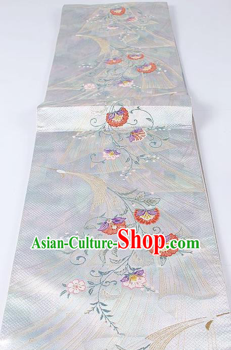 Japanese Kimono Accessories Classical Cockscomb Pattern White Belt Asian Japan Traditional Ceremony Yukata Waistband for Women