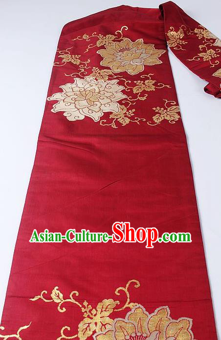 Japanese Ceremony Kimono Classical Lotus Pattern Wine Red Belt Asian Japan Traditional Yukata Waistband for Women