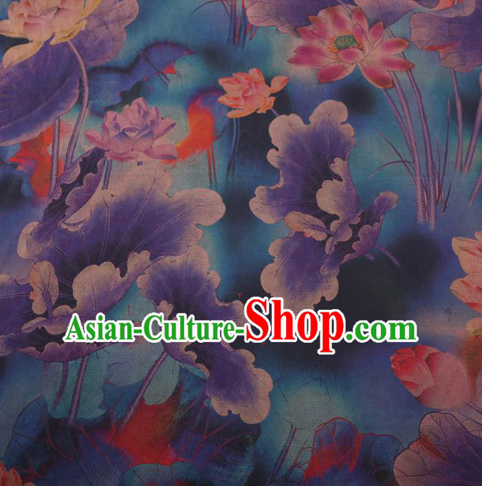 Traditional Chinese Classical Lotus Pattern Design Blue Gambiered Guangdong Gauze Asian Brocade Silk Fabric