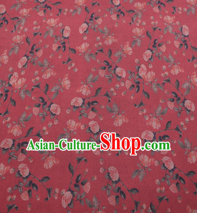 Traditional Chinese Classical Roses Pattern Design Red Gambiered Guangdong Gauze Asian Brocade Silk Fabric